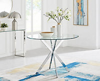 Furniturebox Venice Contemporary Tempered Glass And Silver Chrome Round Dining Table
