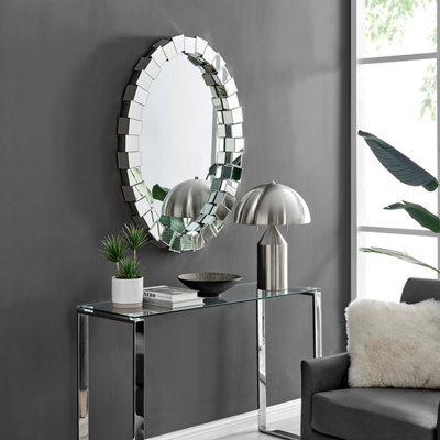 Furniturebox Venus Multi Faceted Medium 105cm x 77cm Oval 3D Cube Mirrored Frame Bedroom Hallway Dining Living Room Wall Mirror