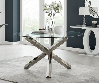 Dining table with silver outlet legs