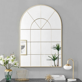 Furniturebox Zeus Large 120cm x 80cm Art Deco Gold Window Floor or Wall Hallway Bedroom Dining And Living Room Mirror