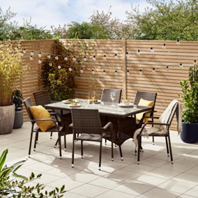 FurnitureboxUK Antigua Outdoor Rattan Dining Table and Chairs, 6 Seat Brown Garden Dining Set For Patio & Deck, Free Cover