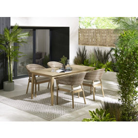 FurnitureboxUK Asa Wood Outdoor Dining Table and Chairs - Rectangular Wooden Garden Table & 4 Wood & Wicker Rattan Garden Chairs
