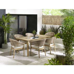 FurnitureboxUK Asa Wood Outdoor Dining Table and Chairs - Rectangular Wooden Garden Table &  6Wood & Wicker Rattan Garden Chairs