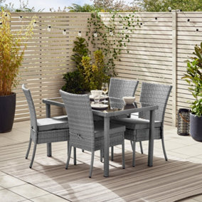FurnitureboxUK Bali Grey Rattan 4 Seat Garden Dining Set - Glass Top Outdoor Dining Table and Rattan Chairs Set For Patio or Deck