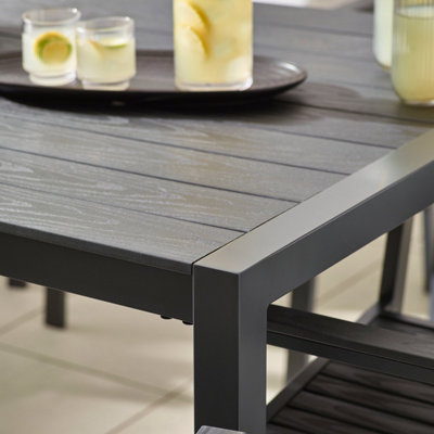 FurnitureboxUK Dubai Grey Aluminium Metal & Wood Effect 6 - 8 Seater Outdoor Garden Patio Dining Table & Chairs Set - Free Cover