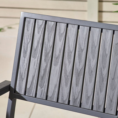 FurnitureboxUK Dubai Grey Aluminium Metal & Wood Effect 6 - 8 Seater Outdoor Garden Patio Dining Table & Chairs Set - Free Cover