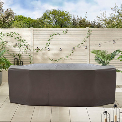 FurnitureboxUK Dubai Grey Aluminium Metal & Wood Effect 6 - 8 Seater Outdoor Garden Patio Dining Table & Chairs Set - Free Cover