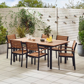 FurnitureboxUK Malva Outdoor Wood Dining Table & Chairs - Teak Wooden Extending 6 - 8 Seat Garden Dining Set For Patios & Decks