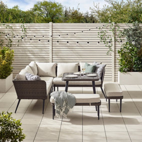 FurnitureboxUK Seychelles 9 Seat Outdoor Dining Table and Corner Sofa Set - Grey Rattan & Metal Garden Furniture With Free Cover