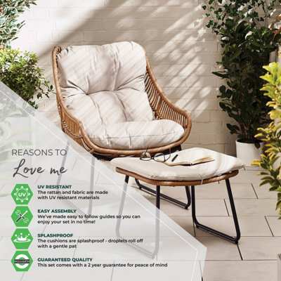 FurnitureboxUK Tahiti Outdoor Rattan Chair Footstool In Natural