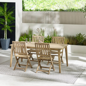 FurnitureboxUK Wood Outdoor Dining Table and Chairs - Asa Rectangular Wooden Garden Table & 4 Hamburg Folding Garden Chairs