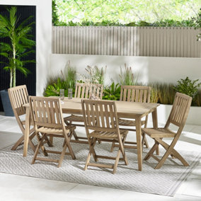 FurnitureboxUK Wood Outdoor Dining Table and Chairs - Asa Rectangular Wooden Garden Table & 6 Hamburg Folding Garden Chairs