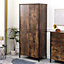 FurnitureHMD 2 Doors Wardrobe Industrial Style Wooden Clothing Storage Cabinet Hanging Rail  and Shelf