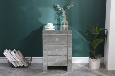 FurnitureHMD 3 Drawer Mirrored Bedside Table Crystal Units Nightstand Storage Cabinet for Bedroom,Living Room