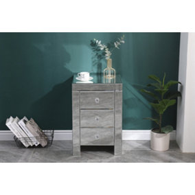 FurnitureHMD 3 Drawer Mirrored Bedside Table Crystal Units Nightstand Storage Cabinet for Bedroom,Living Room