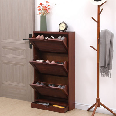 FurnitureHMD 3 Flip Shoe Cabinet with one drawer Shoe Organiser Unit Shoe Storage Cupboard Fully Assembled DIY at B Q
