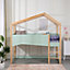 FurnitureHMD 3FT Wooden House Bed Childrens Bed Single Bed with Ladder and Guard Rail,Solid Pine Wood,Green