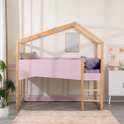FurnitureHMD 3FT Wooden House Bed Childrens Bed Single Bed with Ladder ...