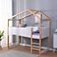 FurnitureHMD 3FT Wooden House Bed Childrens Bed Single Bed with Ladder and Guard Rail,Solid Pine Wood,White