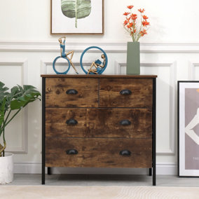 FurnitureHMD 4 Drawers Chest, Bedroom Furniture,Rustic Brown Cabinet Sideboard Cupboard