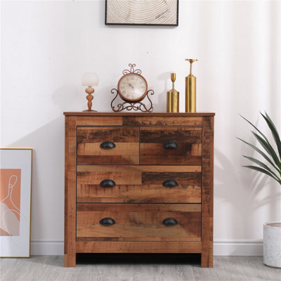 FurnitureHMD 4 Drawers Chest of Darwer Storage Organiser Unit Bedroom Furniture,Rustic Style