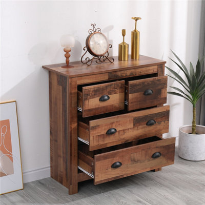 FurnitureHMD 4 Drawers Chest of Darwer Storage Organiser Unit Bedroom  Furniture,Rustic Style