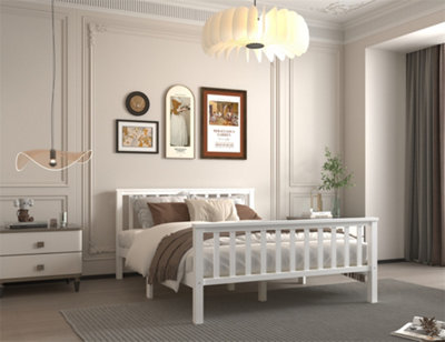 White timber deals double bed frame