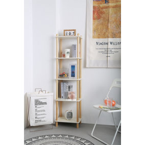 FurnitureHMD 5-Tier Household Shelf,Organiser Shelves,Storage Shelf with Birch Round Legs and MDF Shelving Unit for Bedroom