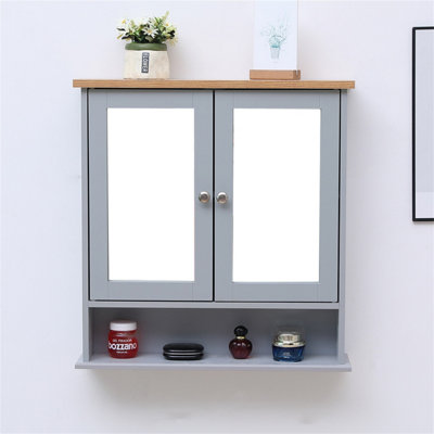 FurnitureHMD Bathroom Wall Cabinet with Mirrored Doors and Shelves ...