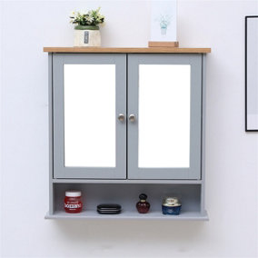 FurnitureHMD Bathroom Wall Cabinet with Mirrored Doors and Shelves Hanging Storage Cabinet