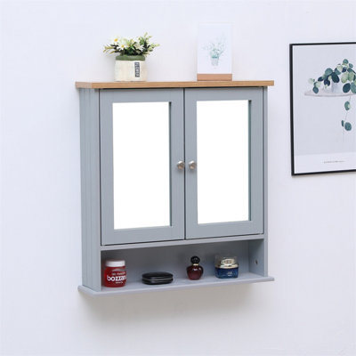 FurnitureHMD Bathroom Wall Cabinet with Mirrored Doors and Shelves Hanging Storage Cabinet