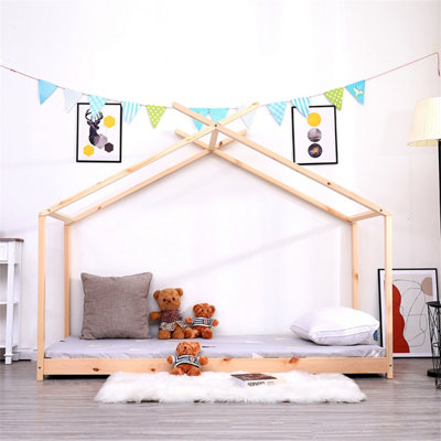 FurnitureHMD Bedroom Furniture Pine Wood Kids Bed House Bed Frame
