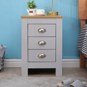 FurnitureHMD Bedside Table with 3 Drawers Wooden Nightstand Storage Unit Bedside Cabinet with Metal Handle