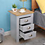 FurnitureHMD Bedside Table with 3 Drawers Wooden Nightstand Storage Unit Bedside Cabinet with Metal Handle