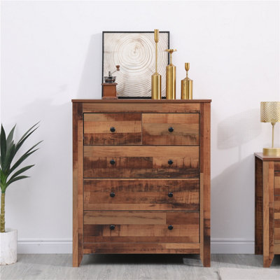 Zorras Matt walnut effect 3 Drawer Industrial Chest of drawers (H)950mm  (W)850mm (D)400mm