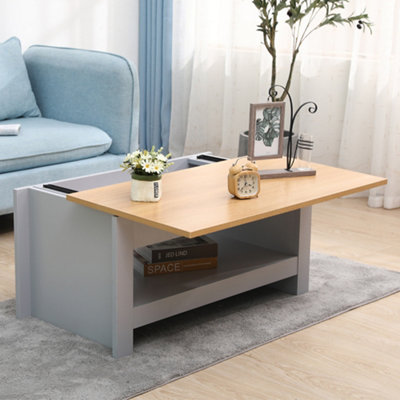 FurnitureHMD Coffee Table with Sliding Top and Hidden Storage Compartment Side Table End Table Grey and Oak