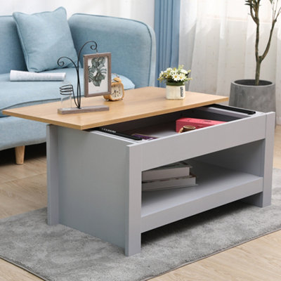 FurnitureHMD Coffee Table with Sliding Top and Hidden Storage Compartment Side Table End Table Grey and Oak