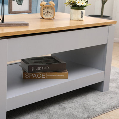 FurnitureHMD Coffee Table with Sliding Top and Hidden Storage Compartment Side Table End Table Grey and Oak