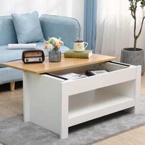 FurnitureHMD Coffee Table with Sliding Top and Hidden Storage Compartment Side Table End Table White and Oak