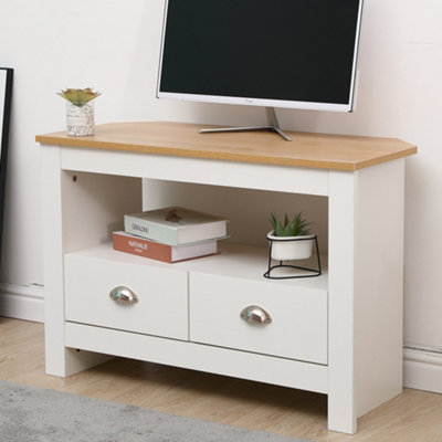 White and oak store corner tv unit