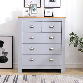 FurnitureHMD Elegant 3+2 Drawer Chest Tall Dresser Storage Cabinet Organiser Unit,Grey and Oak