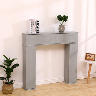 FurnitureHMD Grey Wooden Decorative Fireplace Console Fire Surroundings Storage Cabinet with Hidden CompartmentG