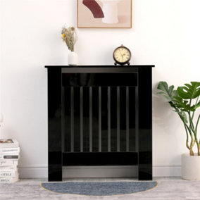 FurnitureHMD High Gloss Black Radiator Cover with Vertical Slat Living Room Bedroom Hallway Cabinet