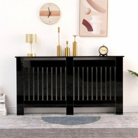 FurnitureHMD High Gloss Black Radiator Cover with Vertical Slat Living Room Bedroom Hallway Cabinet