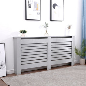 FurnitureHMD High Gloss Grey Radiator Cover Horizontal Slats Decorative Cabinet for Living Room, Bedroom,Office,Extra Large Size