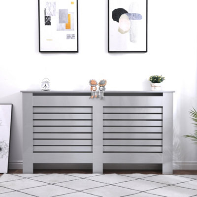 FurnitureHMD High Gloss Grey Radiator Cover Horizontal Slats Decorative ...