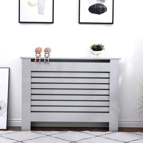 FurnitureHMD High Gloss Grey Radiator Cover Horizontal Slats Decorative Cabinet for Living Room, Bedroom,Office,Medium Size