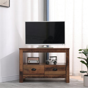 FurnitureHMD Industrial Corner TV Stand Cabinet with 2 Drawers Elegant TV Console Unit Media Table