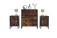 FurnitureHMD Industrial Style Storage Sideboard Cabinet 5 Drawer Chest Rustic Set of 2 Bedside Table Nightstand Unit