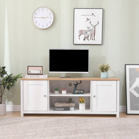 FurnitureHMD Large TV Unit 2 Doors Storage Cabinet Stand Multimedia Entertainment Centres with Shelves White and Oak